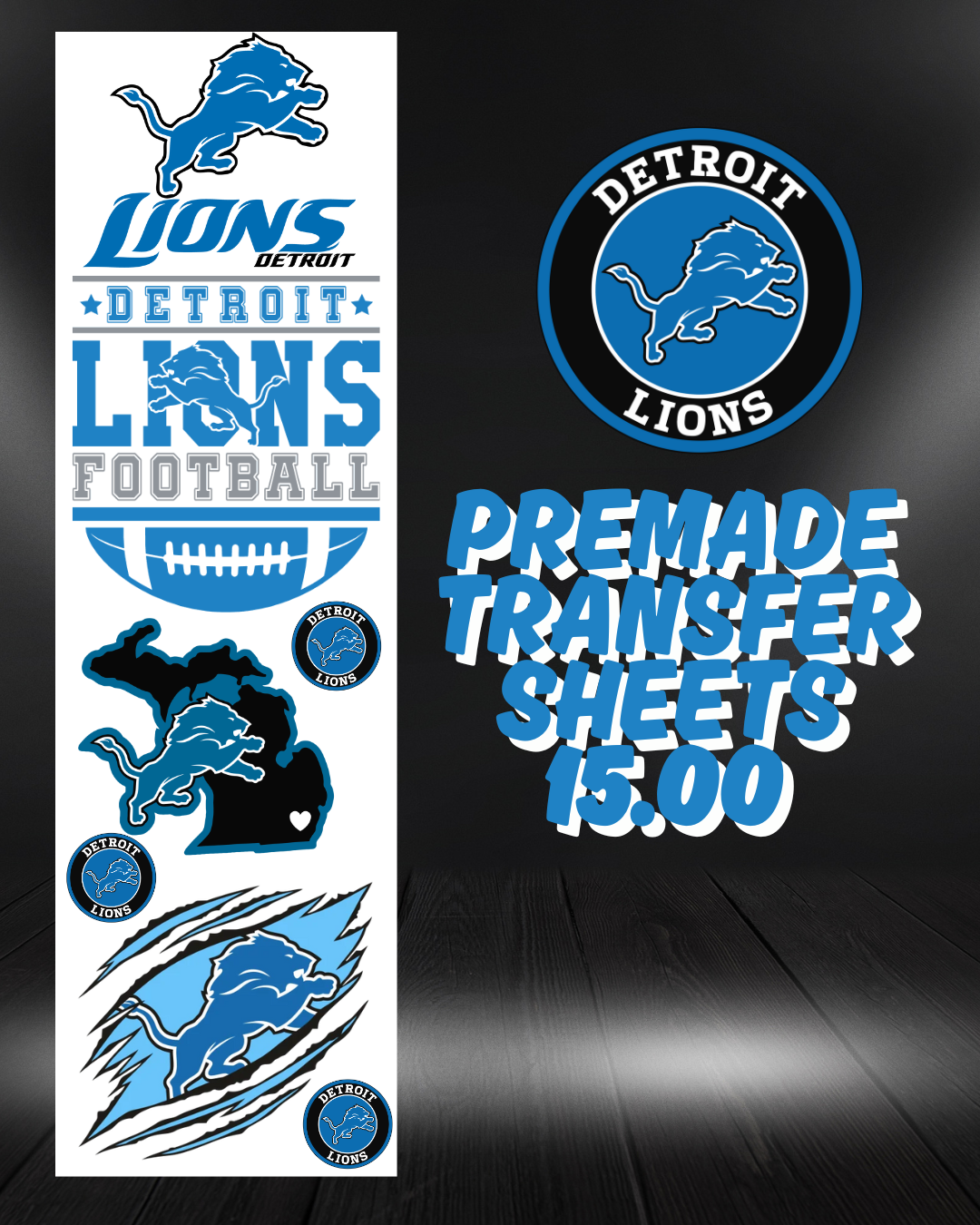 Detroit Lions Pre Made Gang Sheet