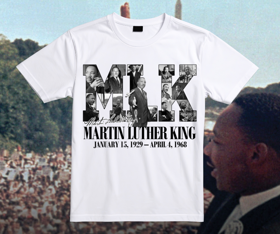 MLK Tribute Tee – Martin Luther King Jr. Legacy Collage (White Edition)